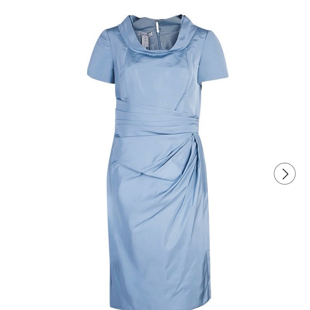 Oscar De la renta  Luxury Silk Elegant Light Blue Short Sleeve Sheath Dress 4